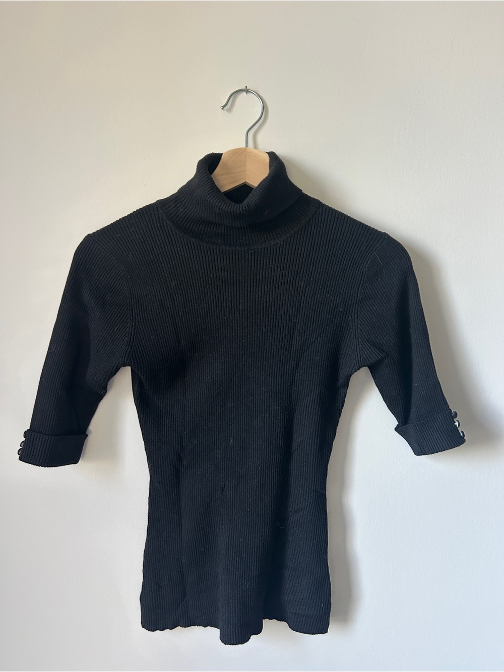 Black Ribbed Turtleneck Sweater - Women's Slim Fit